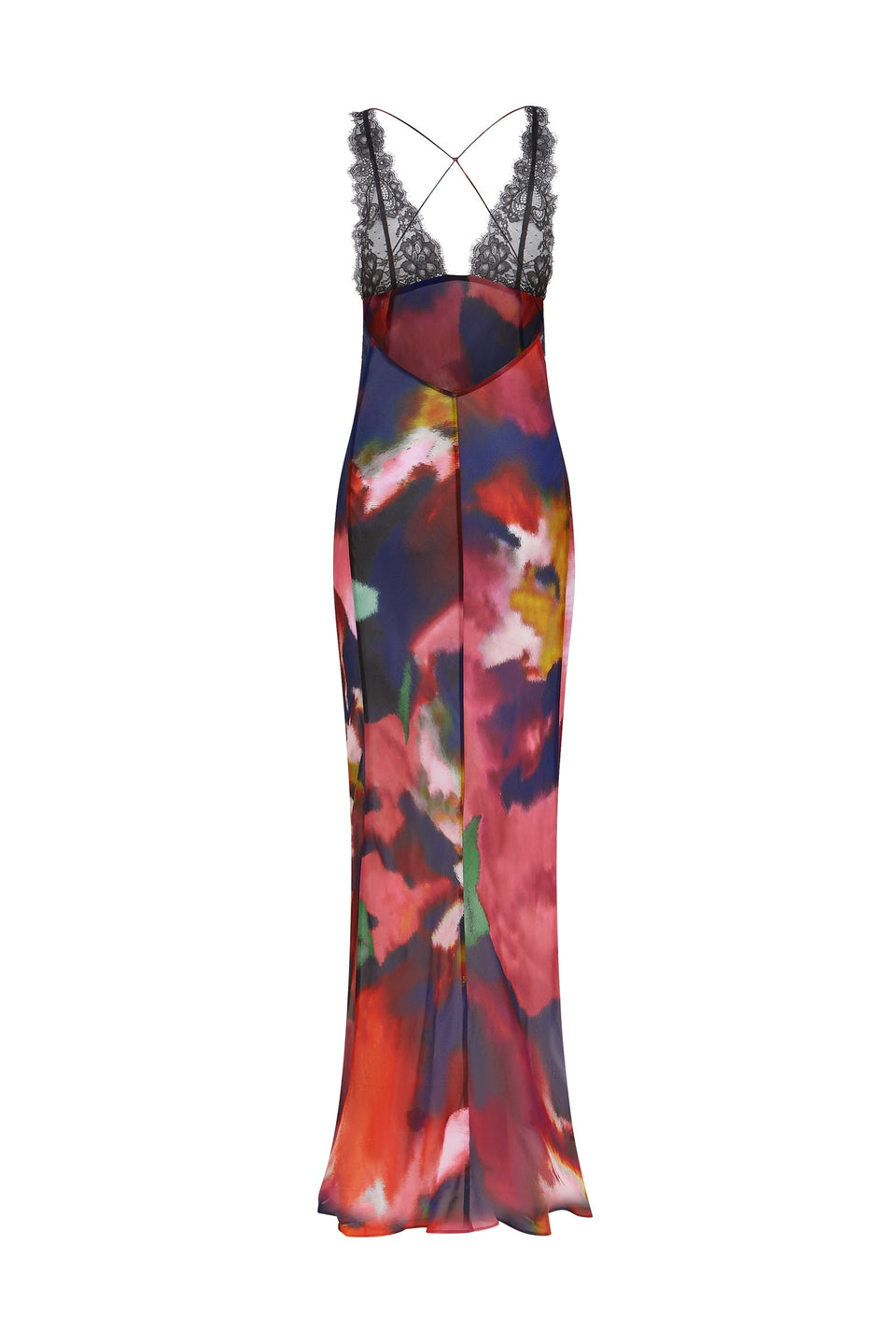 Lace V-Neck Abstract Print Maxi Dress