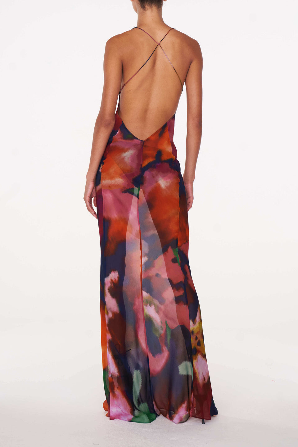 Lace V-Neck Abstract Print Maxi Dress