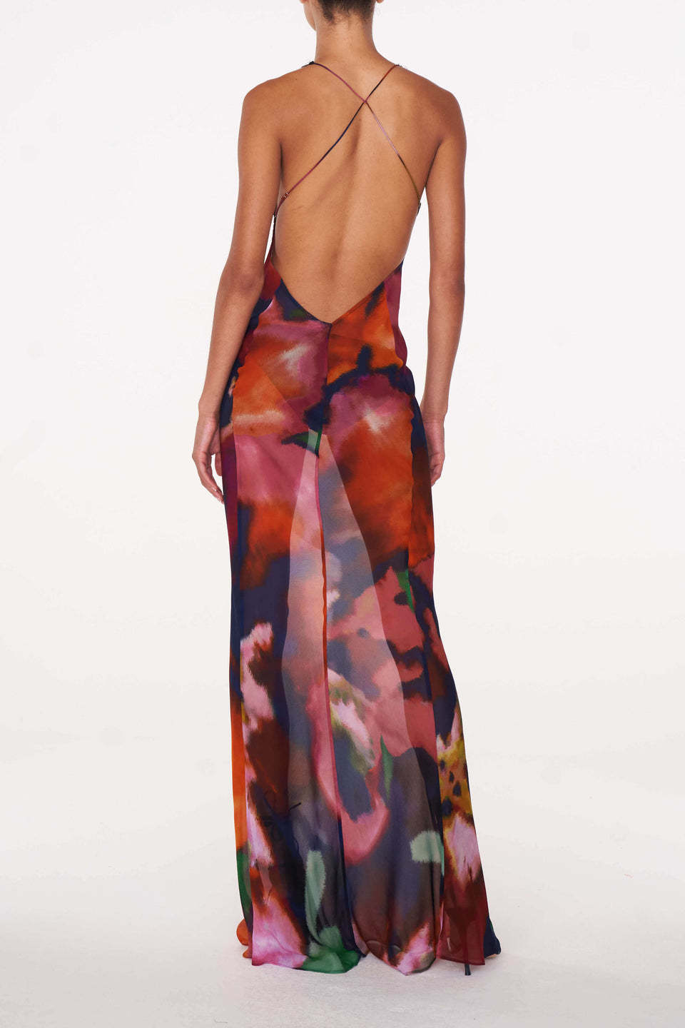 Lace V-Neck Abstract Print Maxi Dress