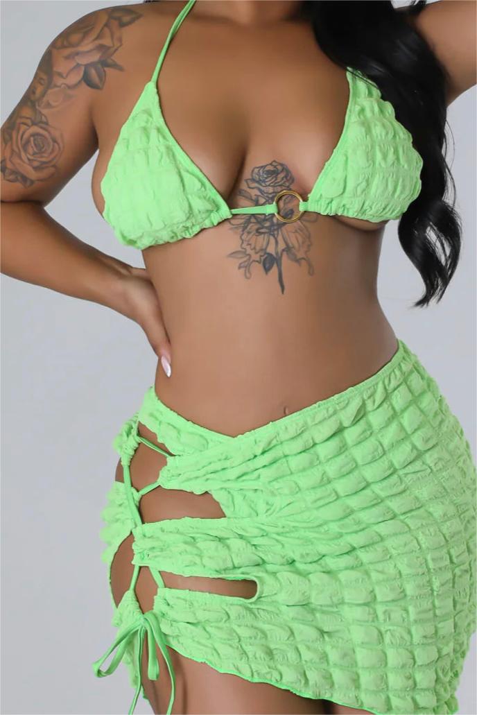 Seersucker Laced Up Bikini Swimsuit