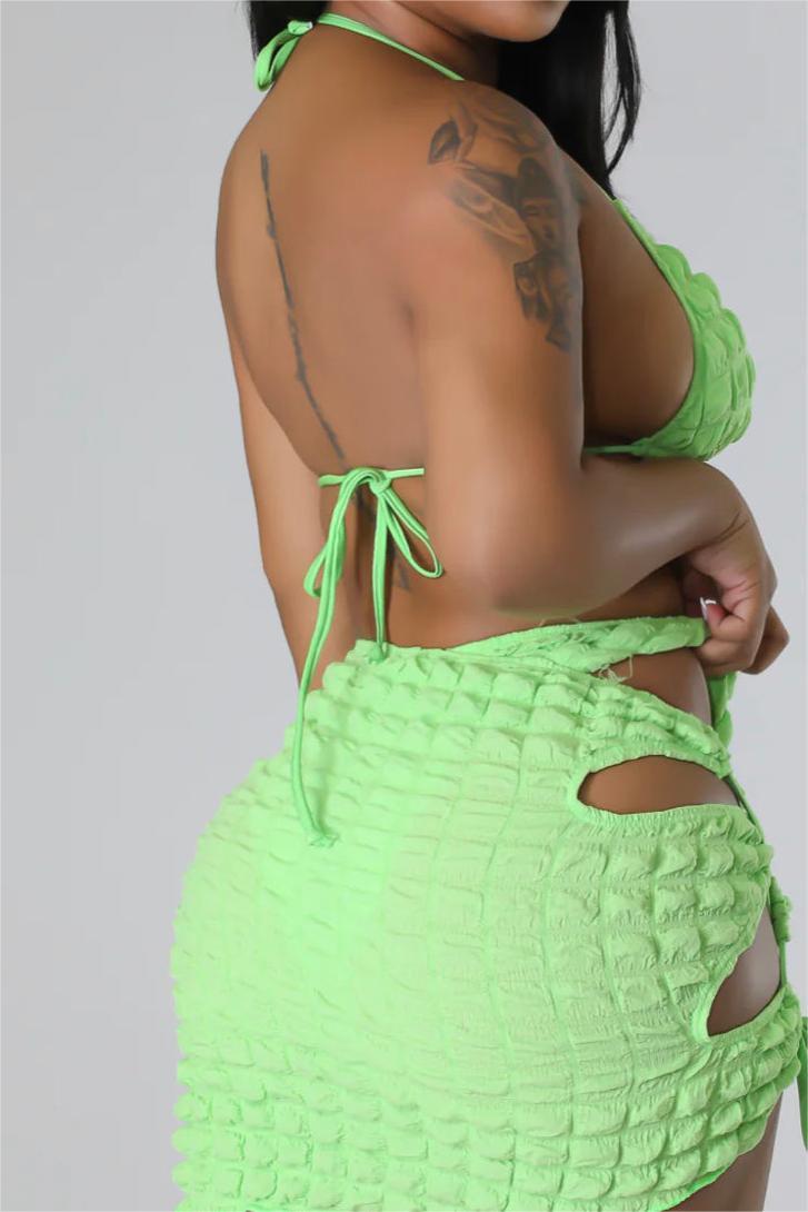 Seersucker Laced Up Bikini Swimsuit