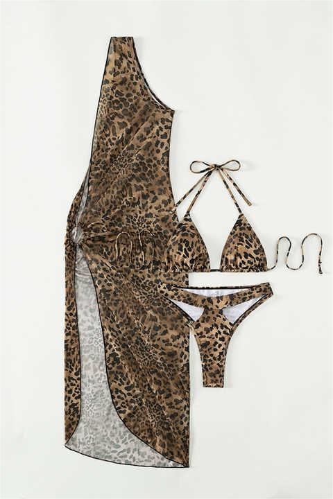 Animal Print Bikini Three Piece Set