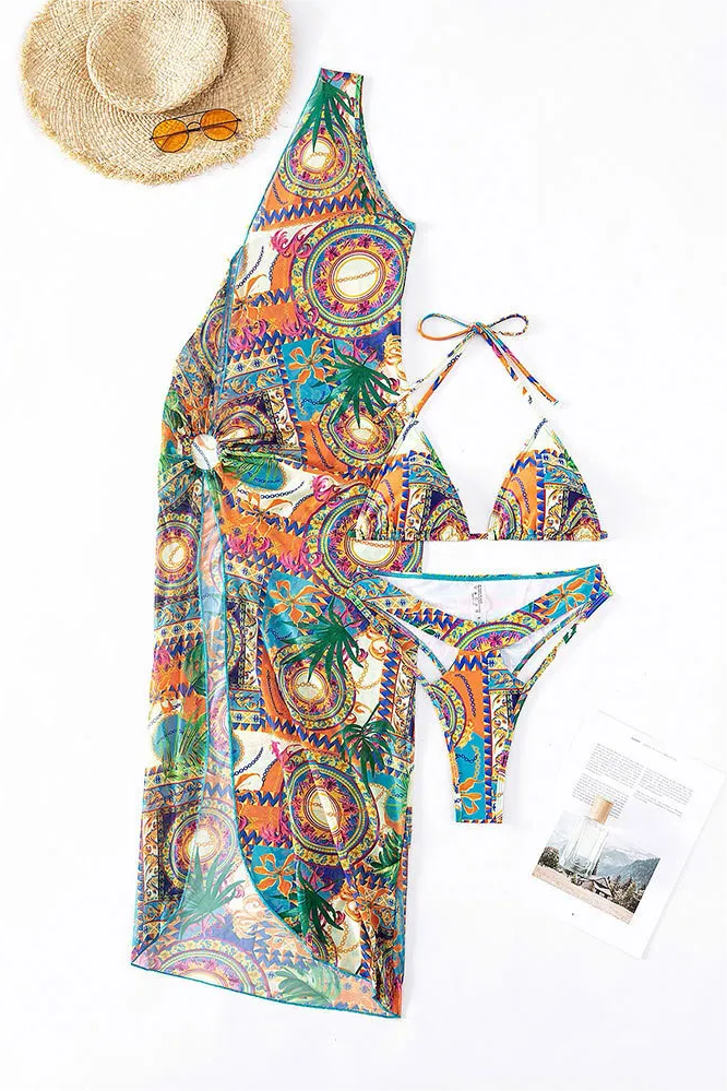 Paisley Print Bikini Three Piece Set