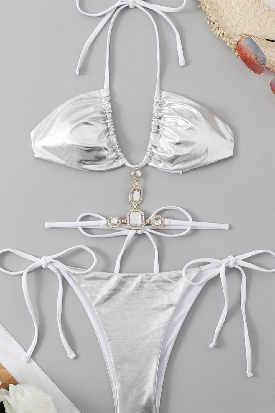Diamond Silver Bikini Two Piece Set