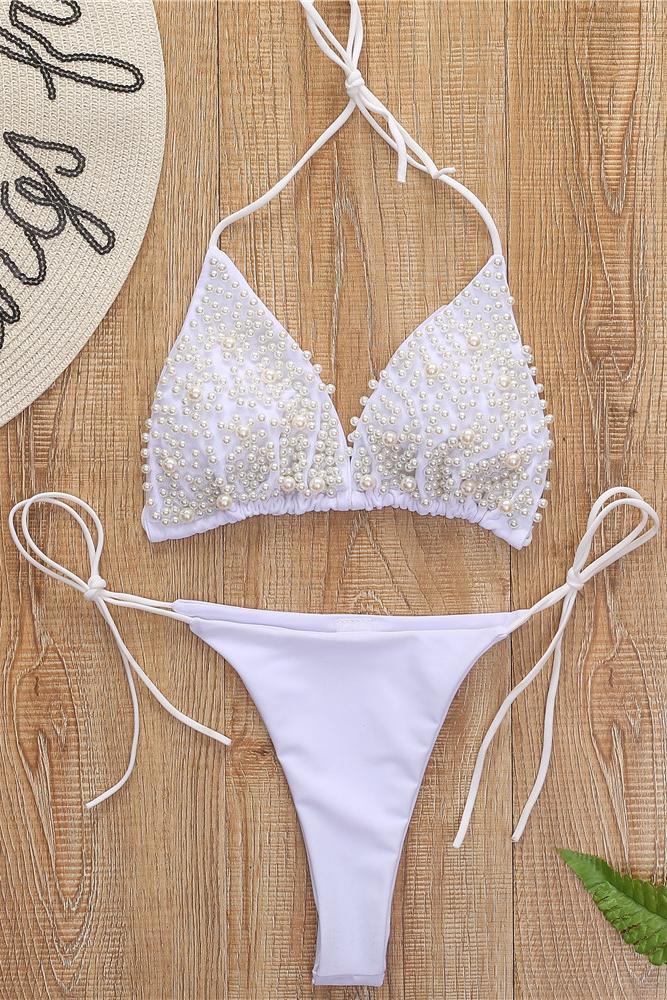 Faux Pearl Bikini Two Piece Set