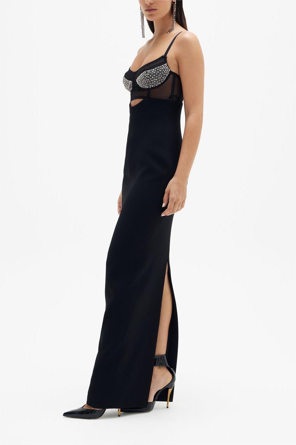 Knit Cut-Out Backless Rhinestone Slip Midi Dress