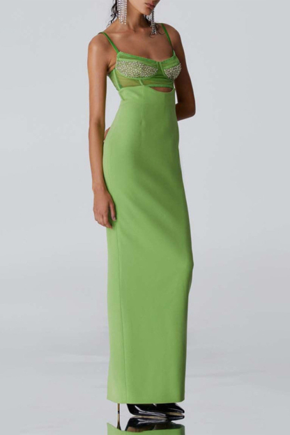 Knit Cut-Out Backless Rhinestone Slip Midi Dress