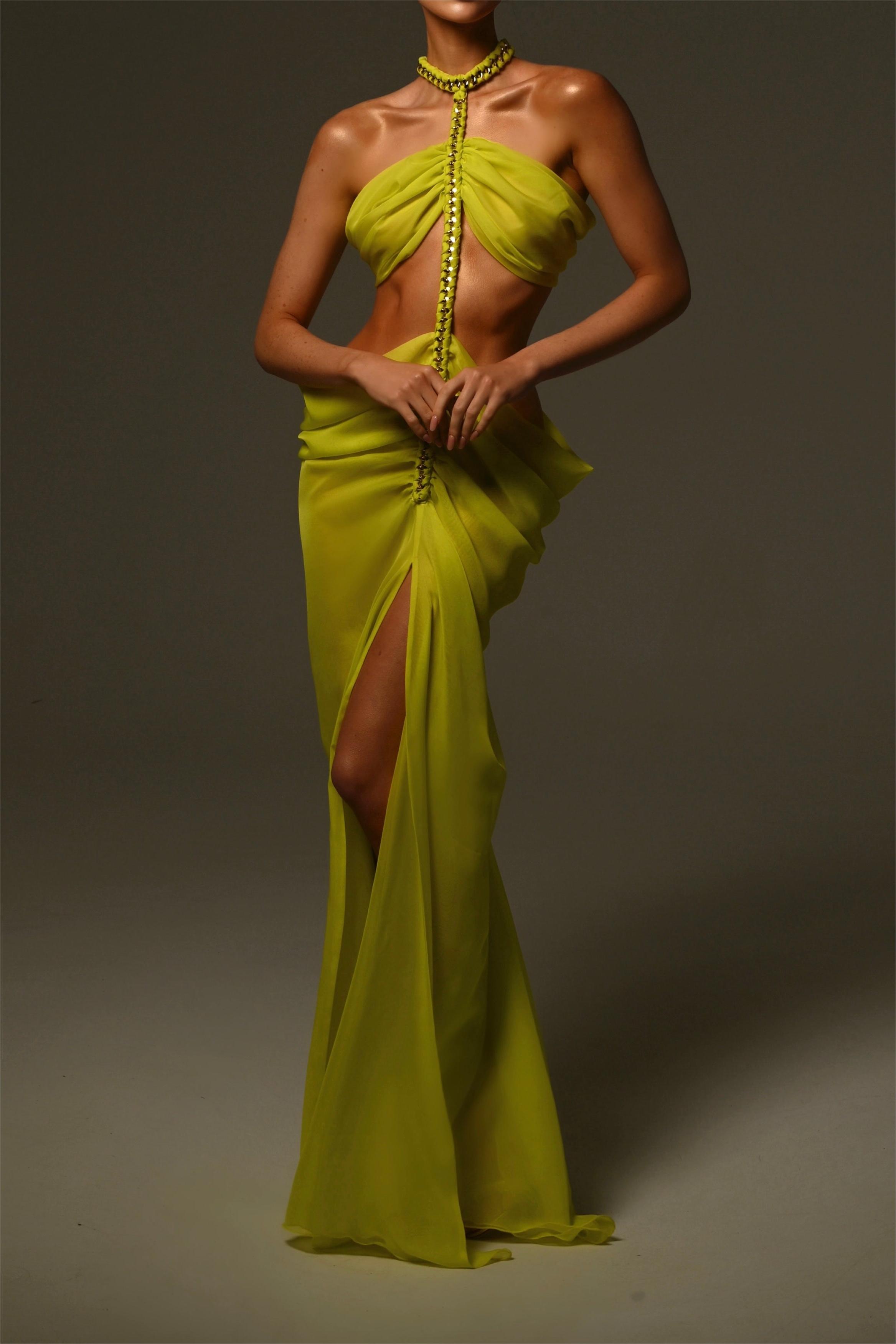 Chiffon Halter Neck Cut-Out Split Midi Dress