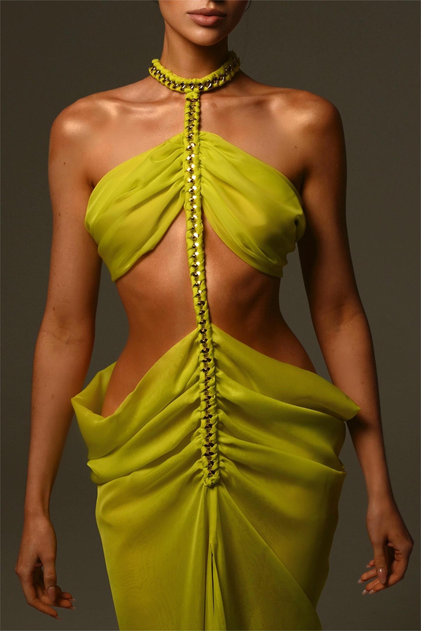 Chiffon Halter Neck Cut-Out Split Midi Dress