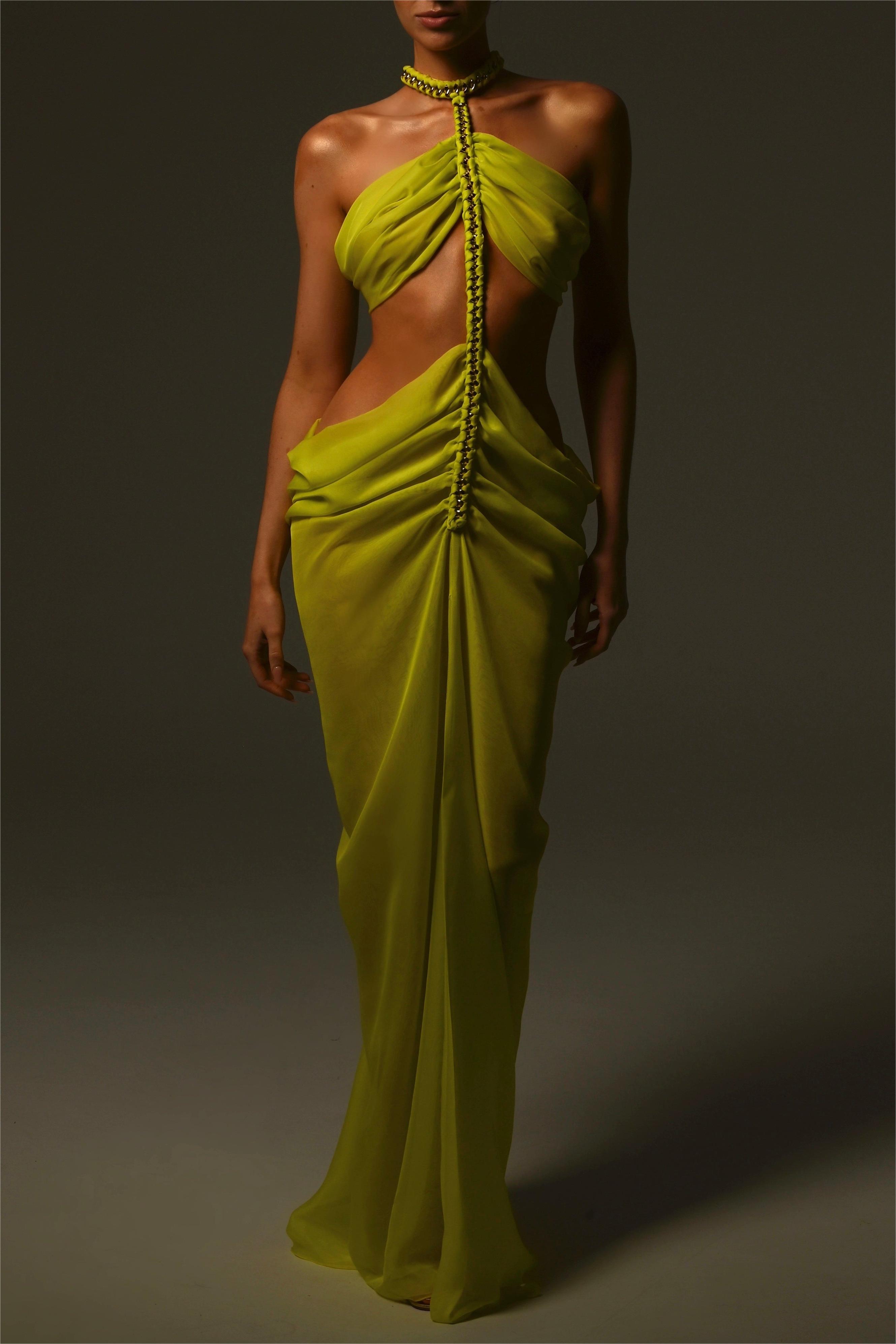 Chiffon Halter Neck Cut-Out Split Midi Dress