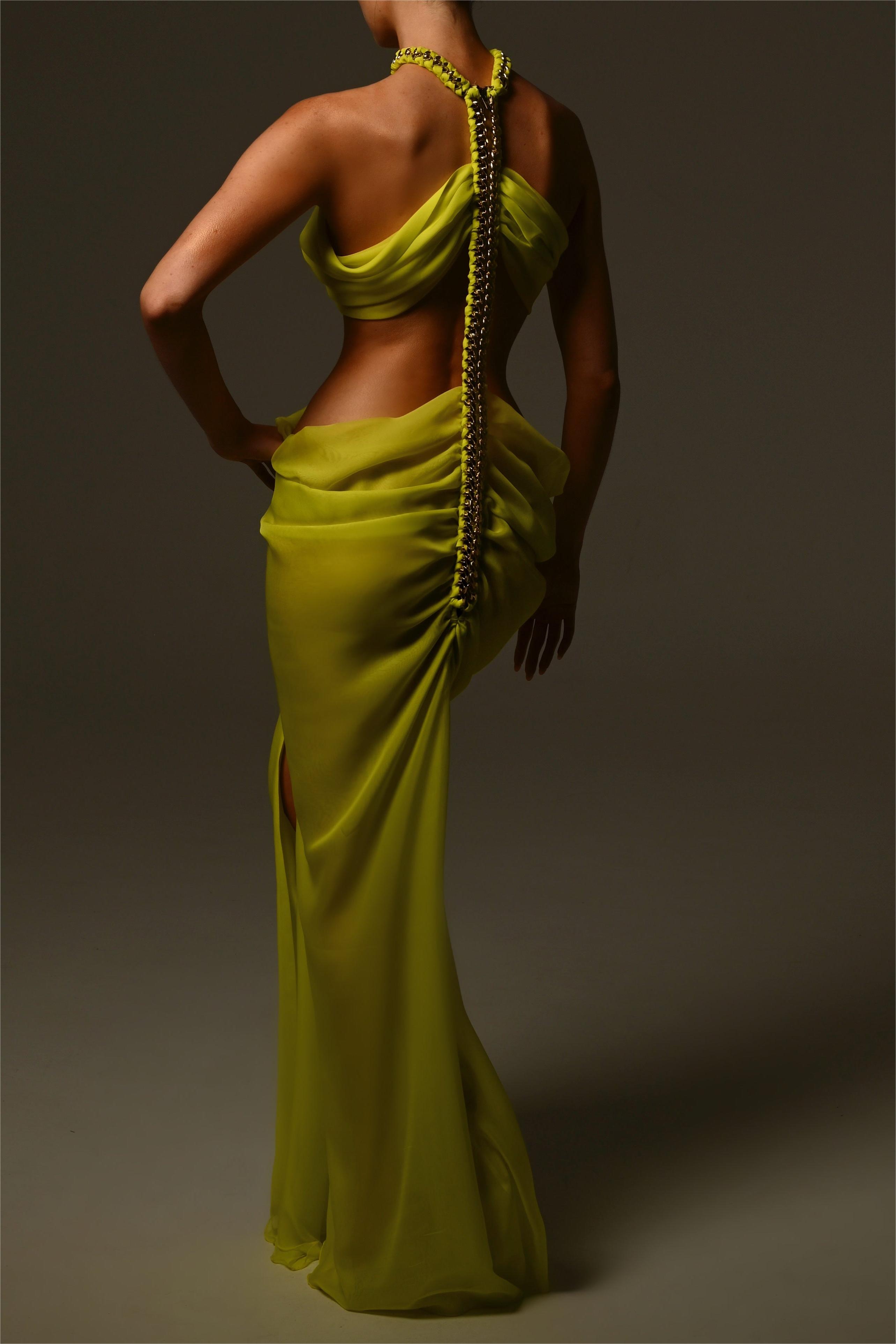 Chiffon Halter Neck Cut-Out Split Midi Dress