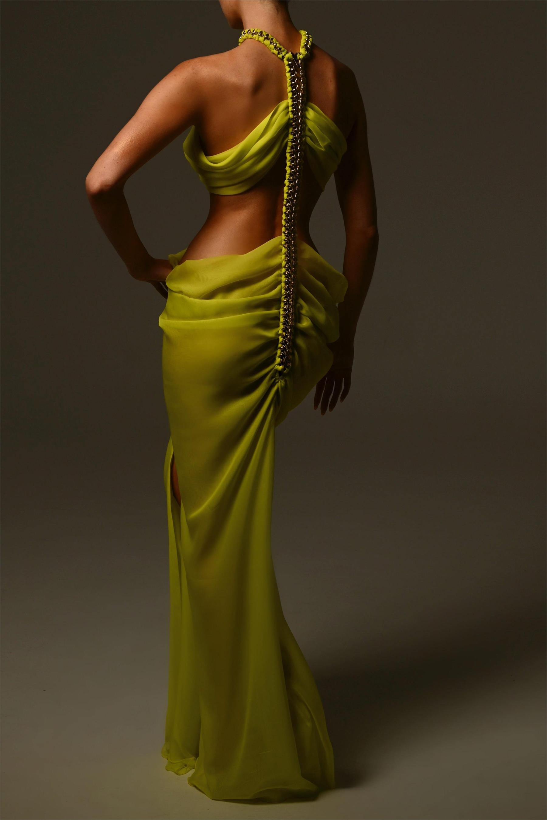 Chiffon Halter Neck Cut-Out Split Midi Dress