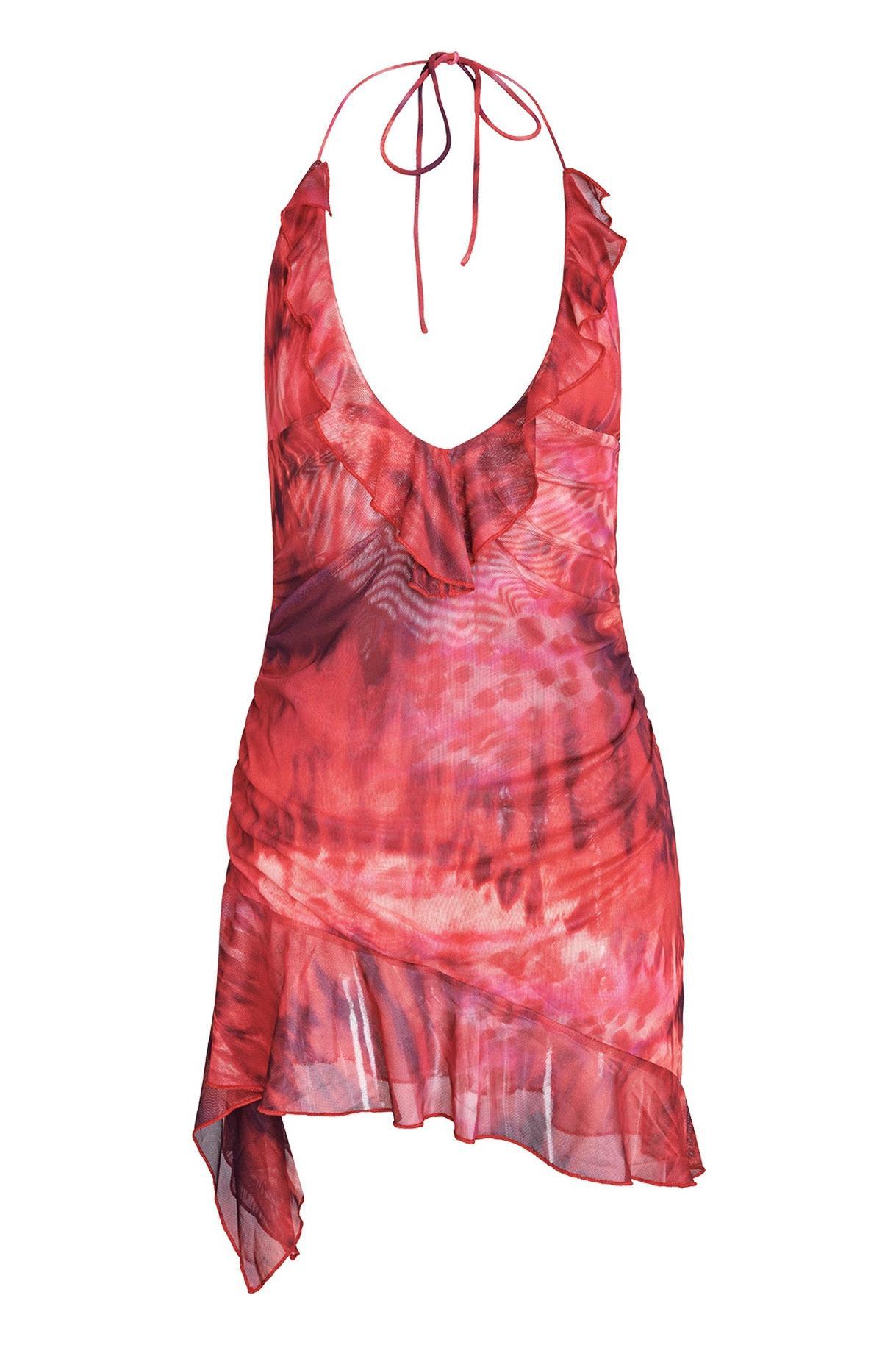 Mesh V-Neck Frill Slip Mini Dress