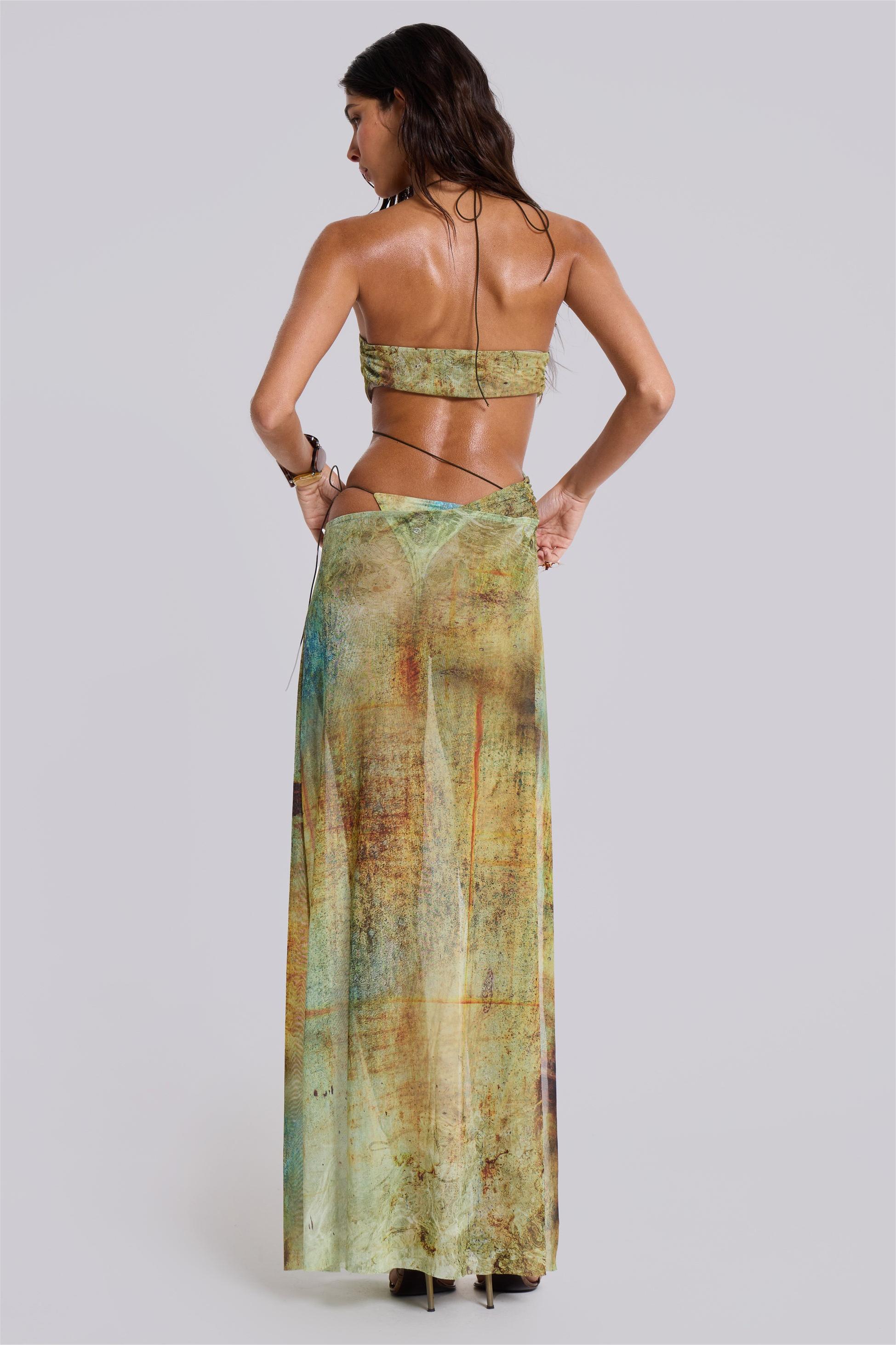 Mesh Cut-Out Halter Neck Midi Dress