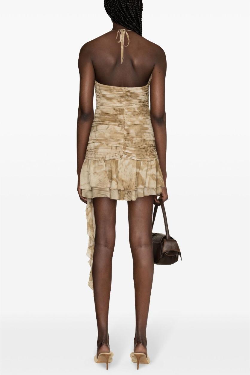 3D Floral Halter Neck Frill Mini Dress