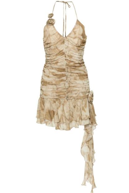 3D Floral Halter Neck Frill Mini Dress