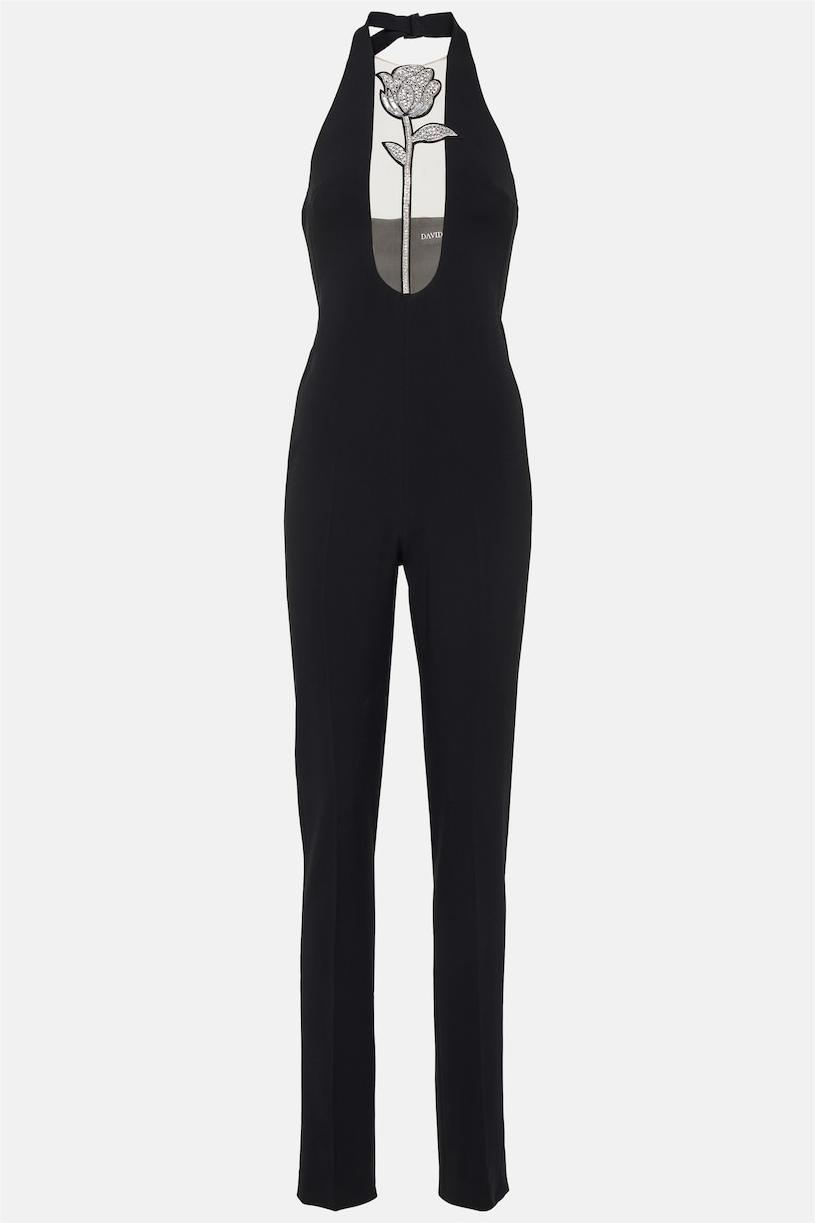 Rhinestone Knit Halter Neck Sleeveless Jumpsuit