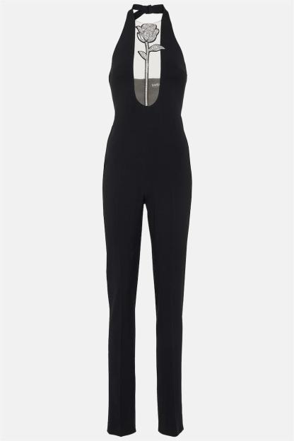 Rhinestone Knit Halter Neck Sleeveless Jumpsuit