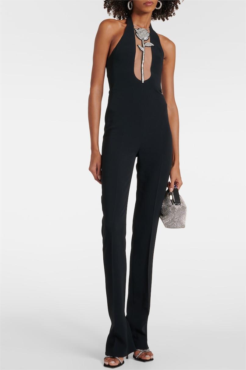 Rhinestone Knit Halter Neck Sleeveless Jumpsuit