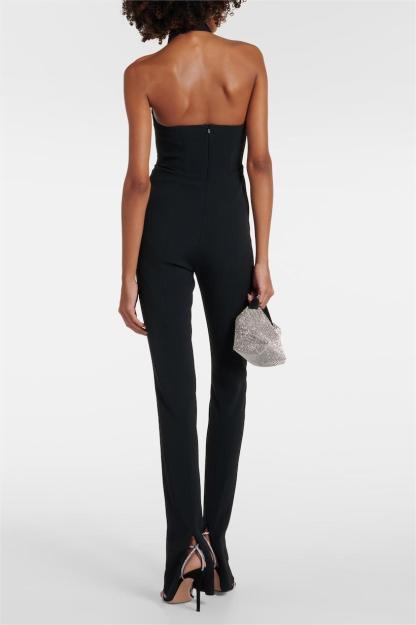 Rhinestone Knit Halter Neck Sleeveless Jumpsuit