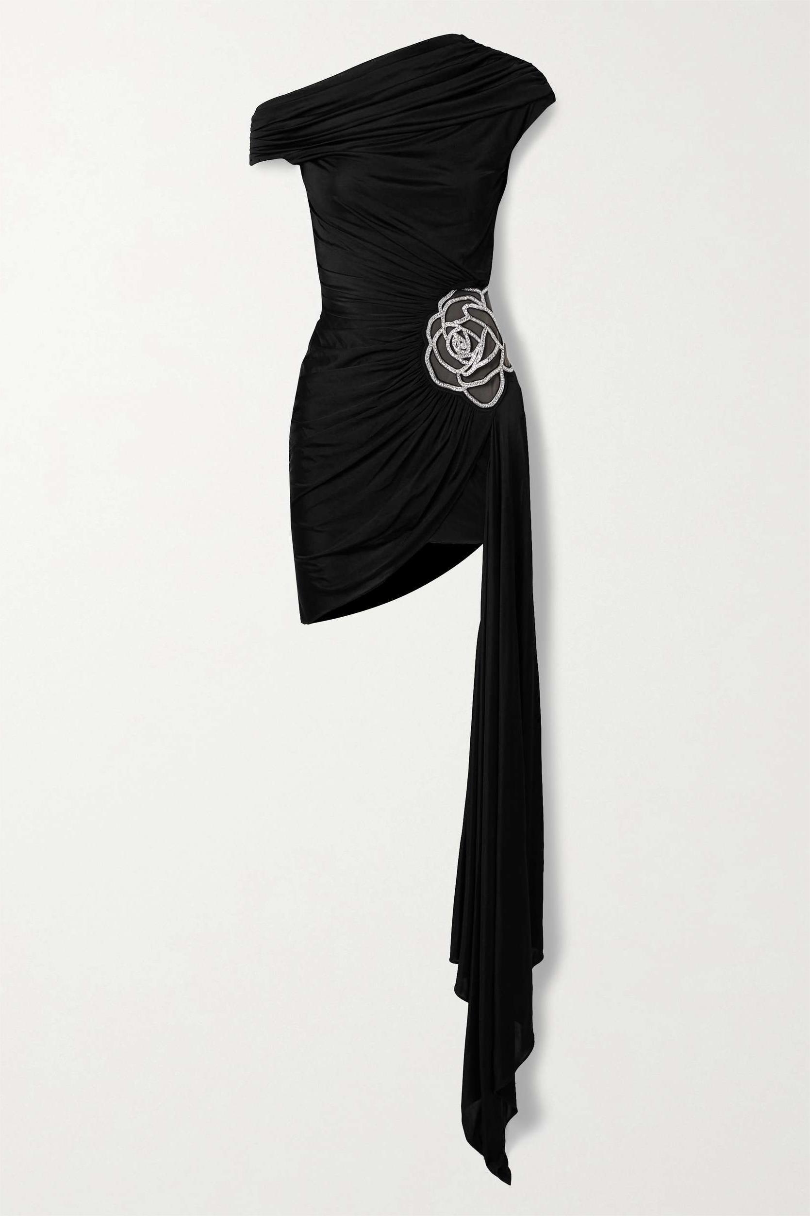 Rhinestone Bandage One-Shoulder Mini Dress