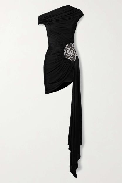 Rhinestone Bandage One-Shoulder Mini Dress