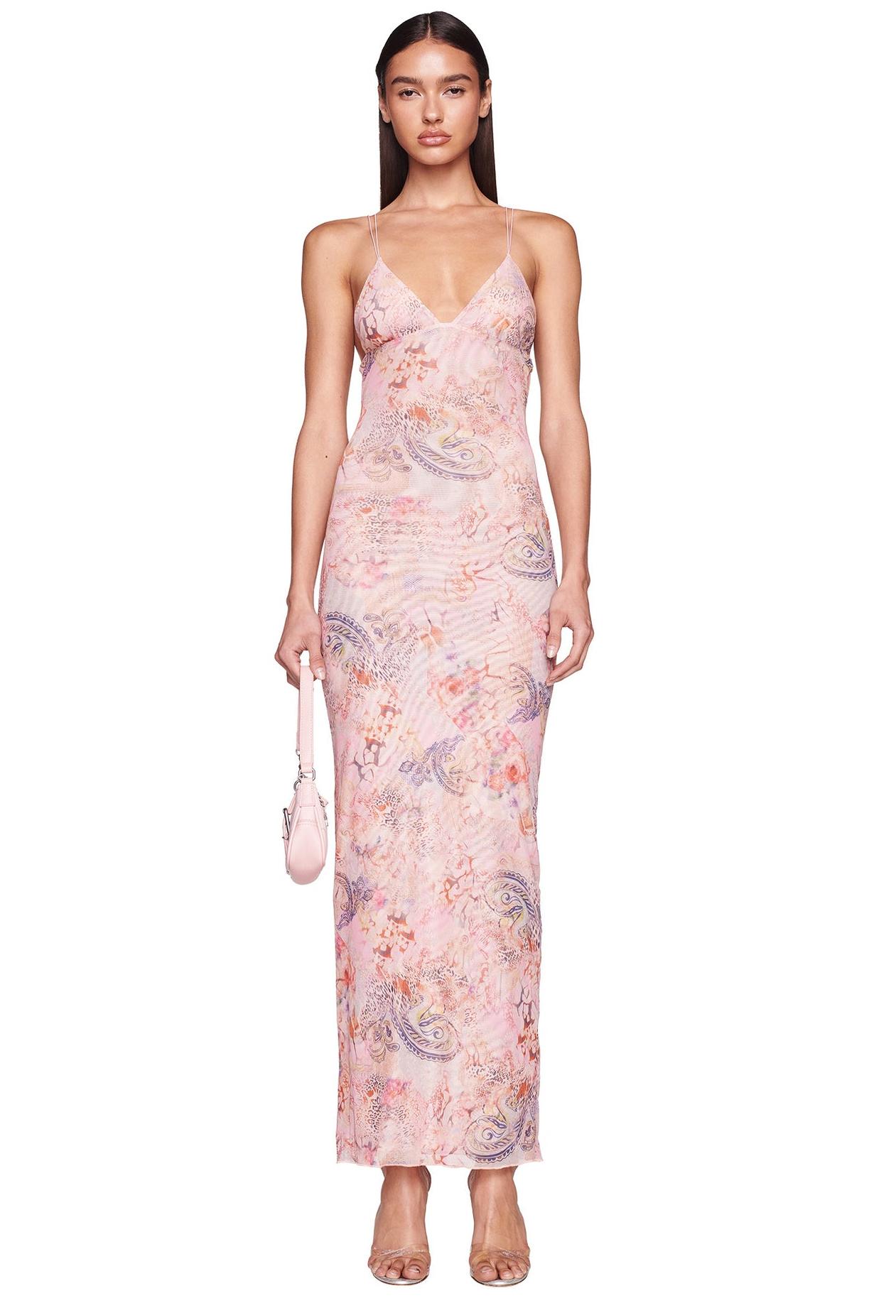 Abstract Print Halter Neck Backless Maxi Dress