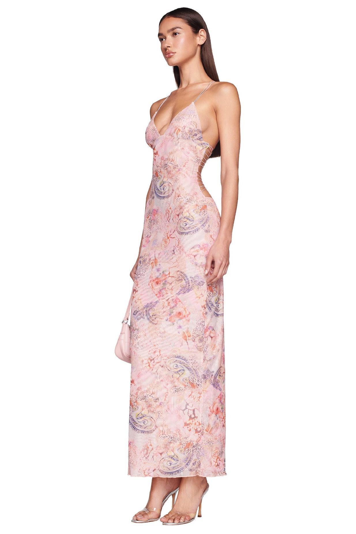 Abstract Print Halter Neck Backless Maxi Dress