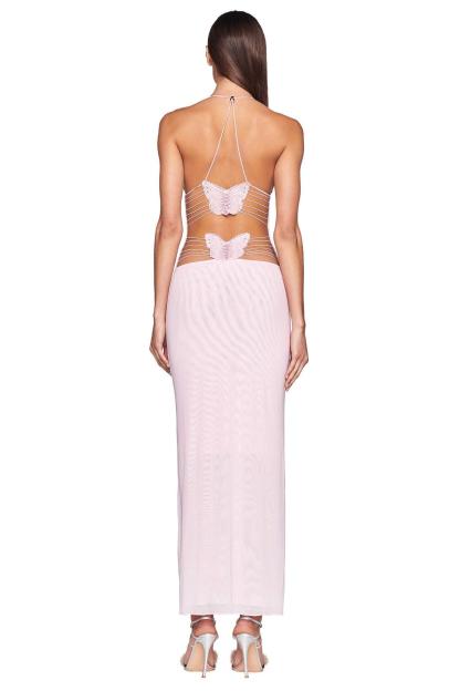 Abstract Print Halter Neck Backless Maxi Dress