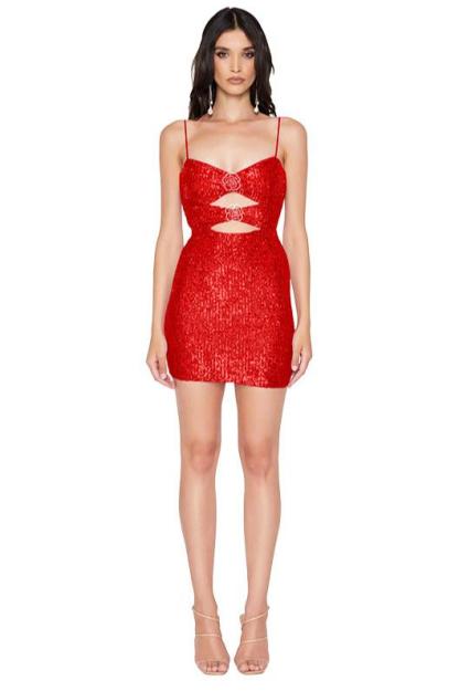Sequin Cut-Out Slip Mini Dress