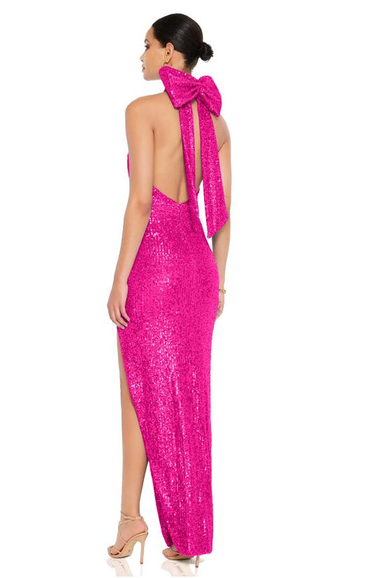 Sequin Bow Sleeveless Split Maxi Dress