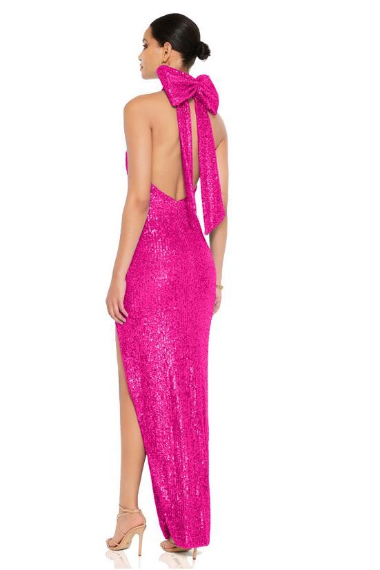 Sequin Bow Sleeveless Split Maxi Dress