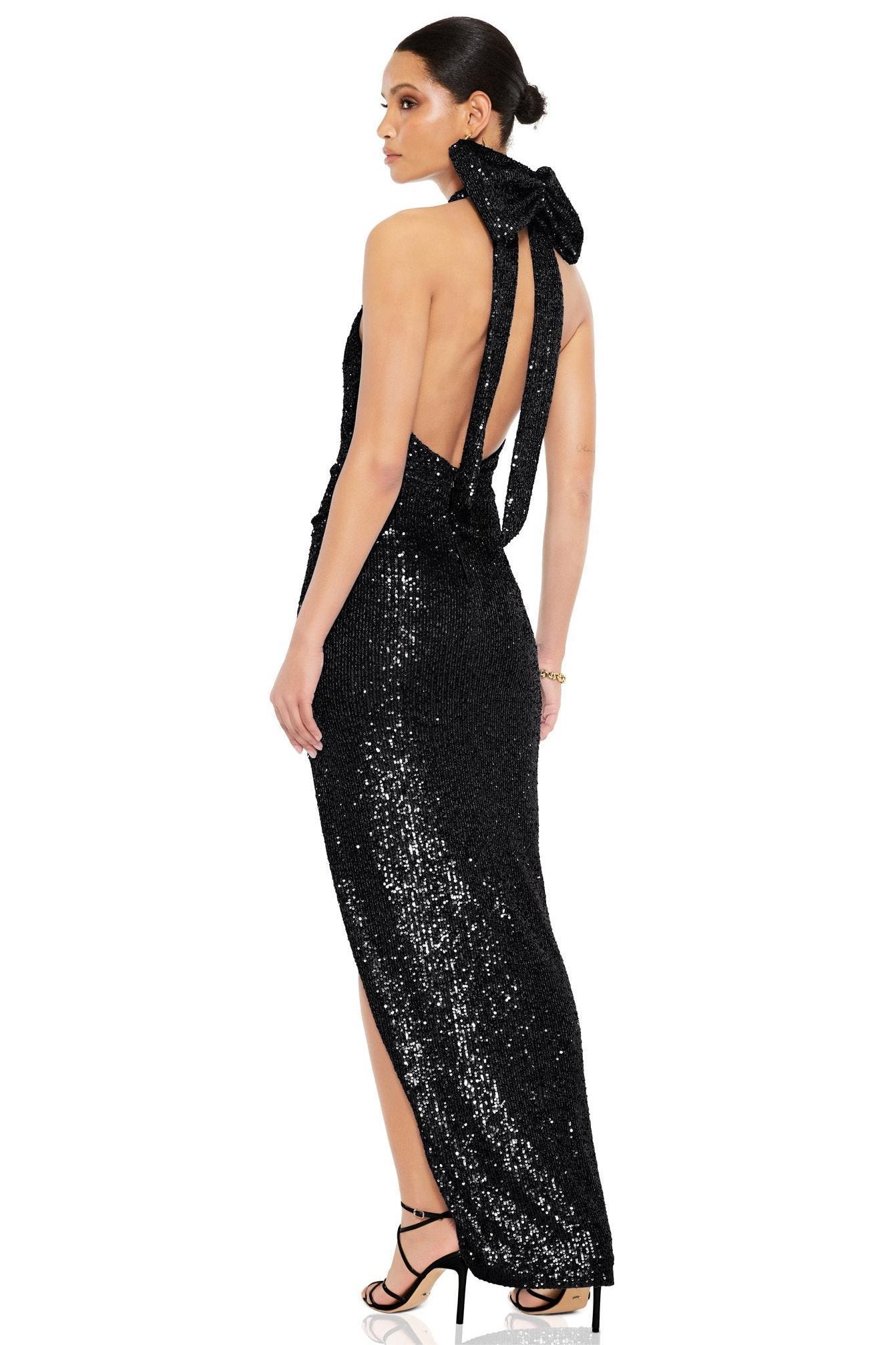 Sequin Bow Sleeveless Split Maxi Dress