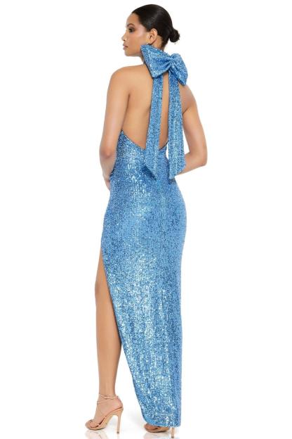 Sequin Bow Sleeveless Split Maxi Dress