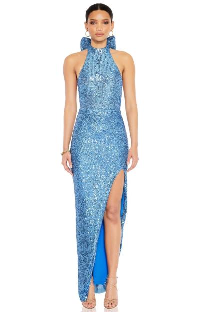 Sequin Bow Sleeveless Split Maxi Dress