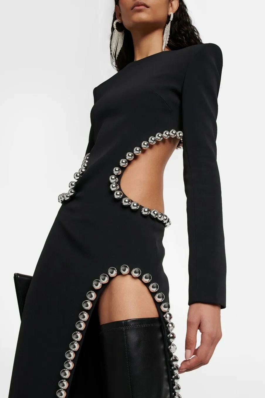 Bandage Metal Balls Cut-Out Maxi Dress