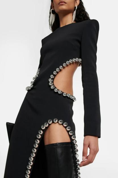 Bandage Metal Balls Cut-Out Maxi Dress