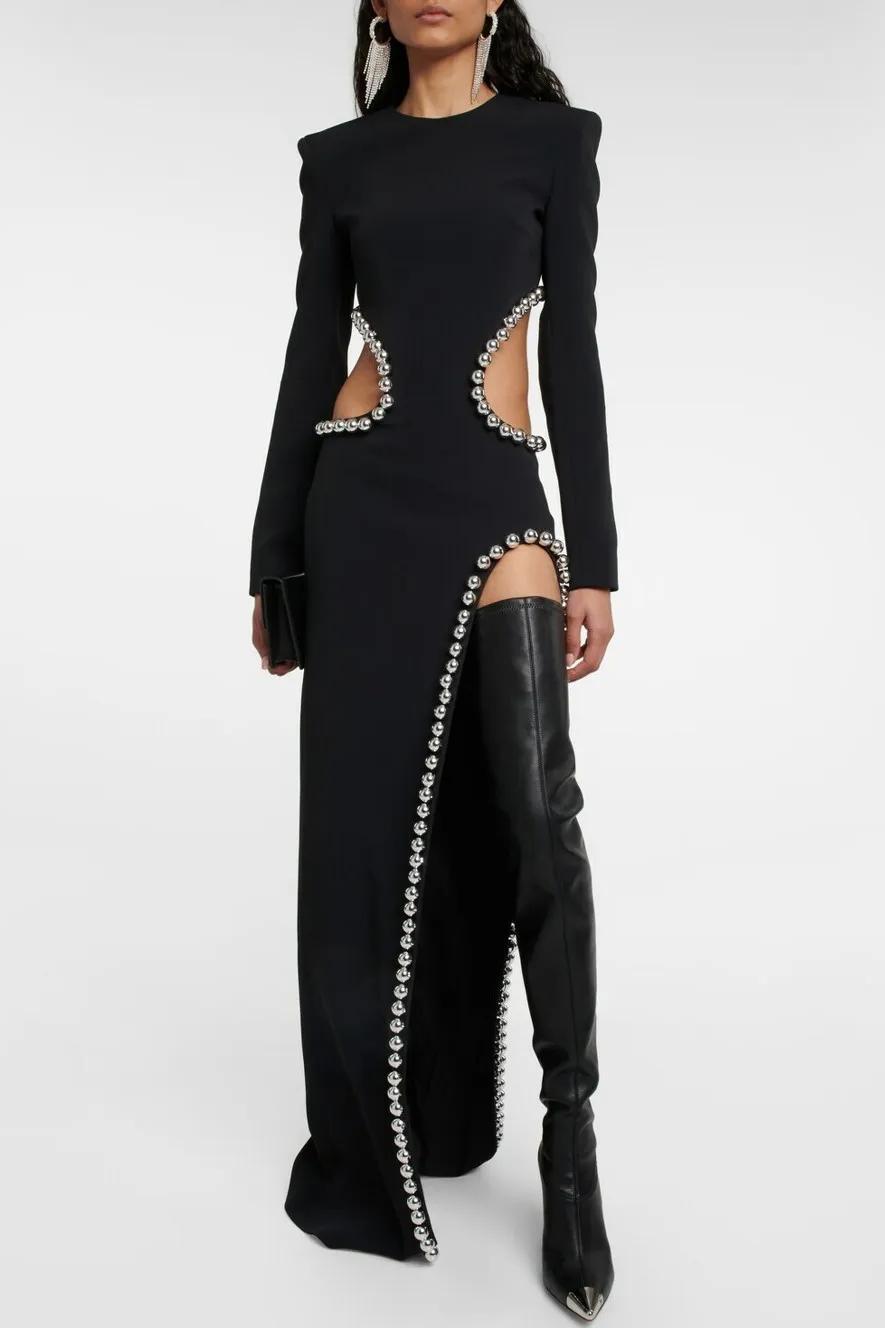 Bandage Metal Balls Cut-Out Maxi Dress