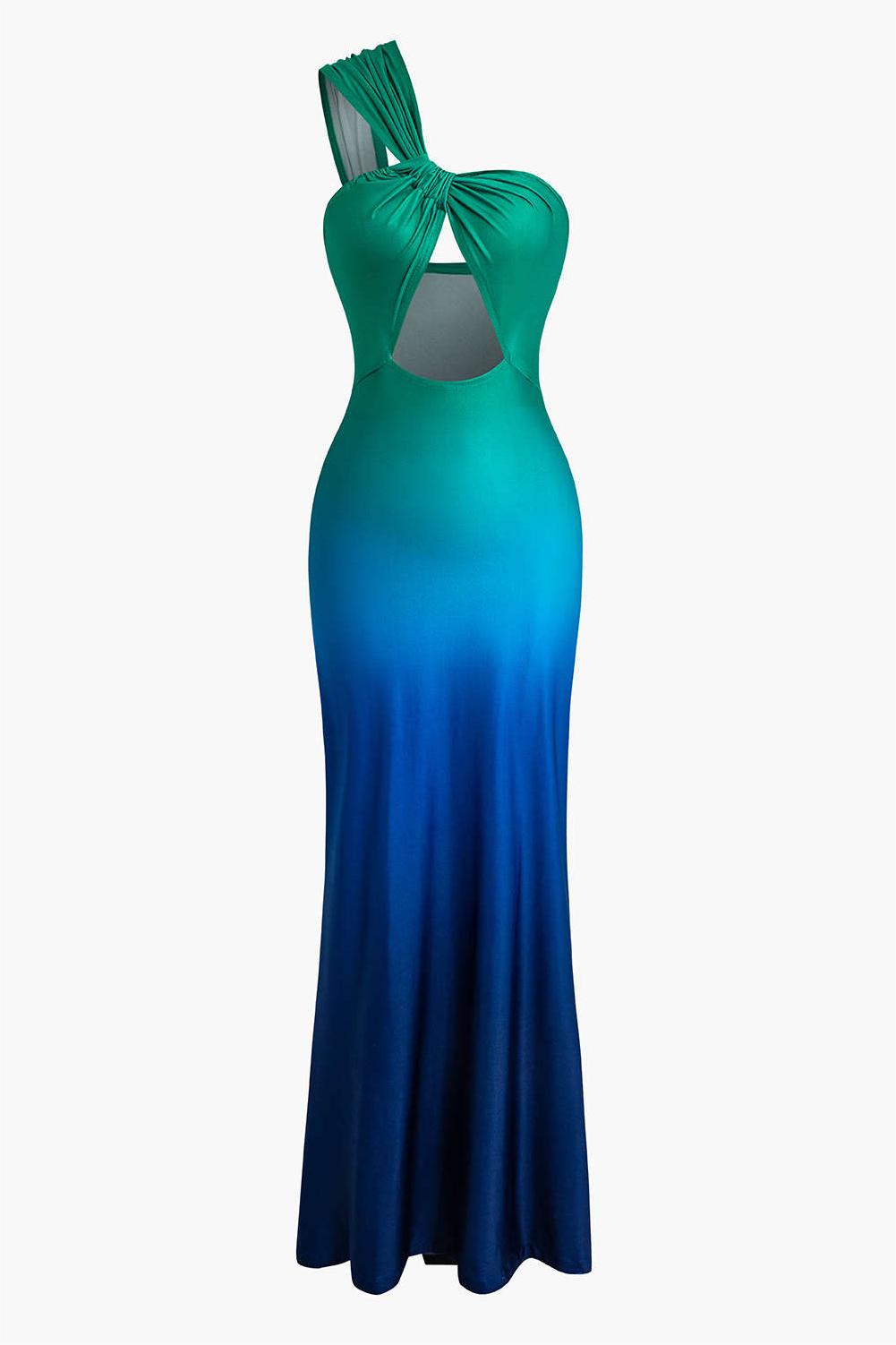 One-Shoulder Cut-Out Gradient Color Maxi Dress