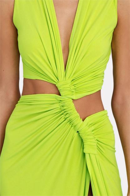 Solid V-Neck Cut-Out Split Maxi Dress