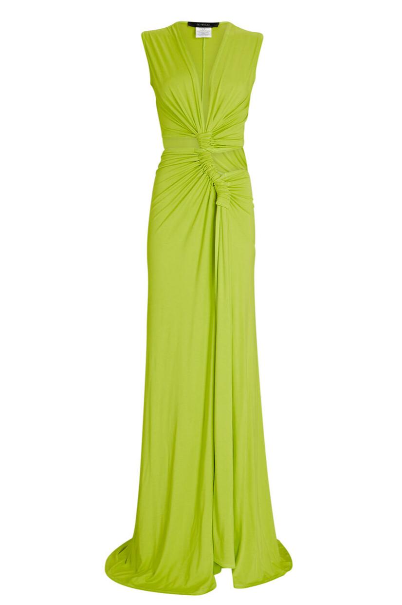 Solid V-Neck Cut-Out Split Maxi Dress