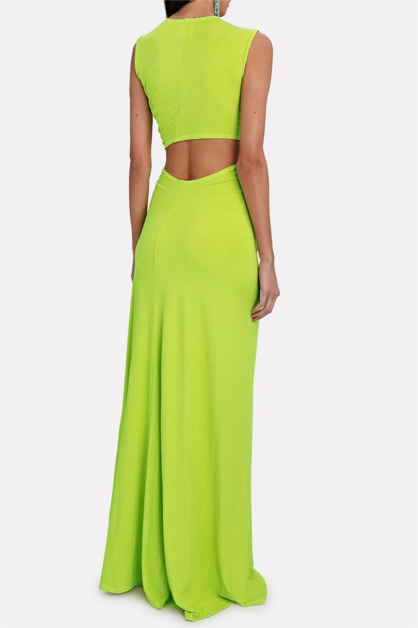 Solid V-Neck Cut-Out Split Maxi Dress