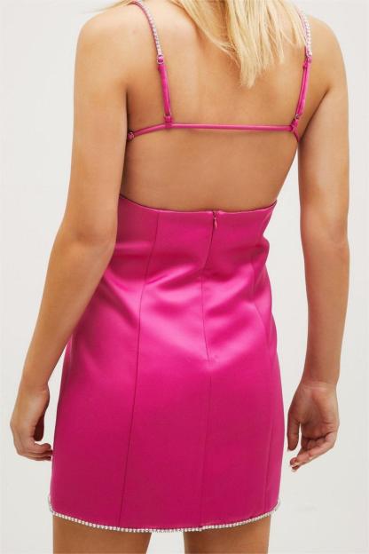 Knit Rhinestone Cut-Out Slip Mini Dress