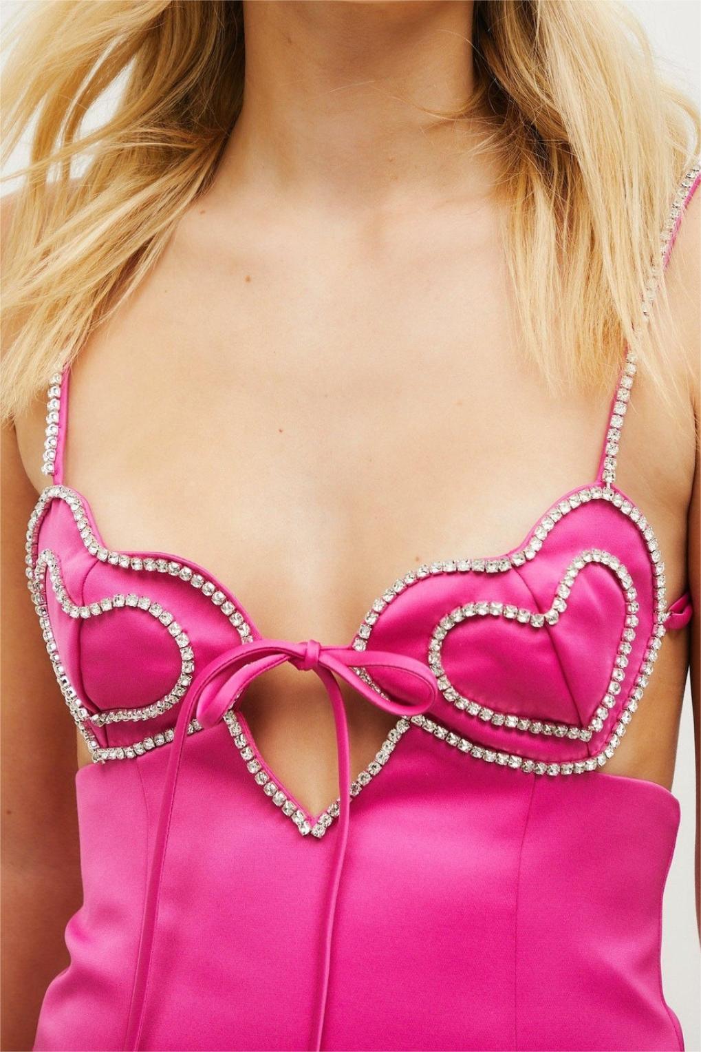 Knit Rhinestone Cut-Out Slip Mini Dress