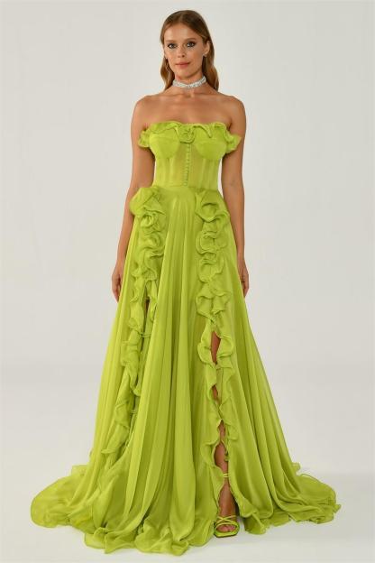 Solid Frill Sweetheart Neck Sleeveless Maxi Dress