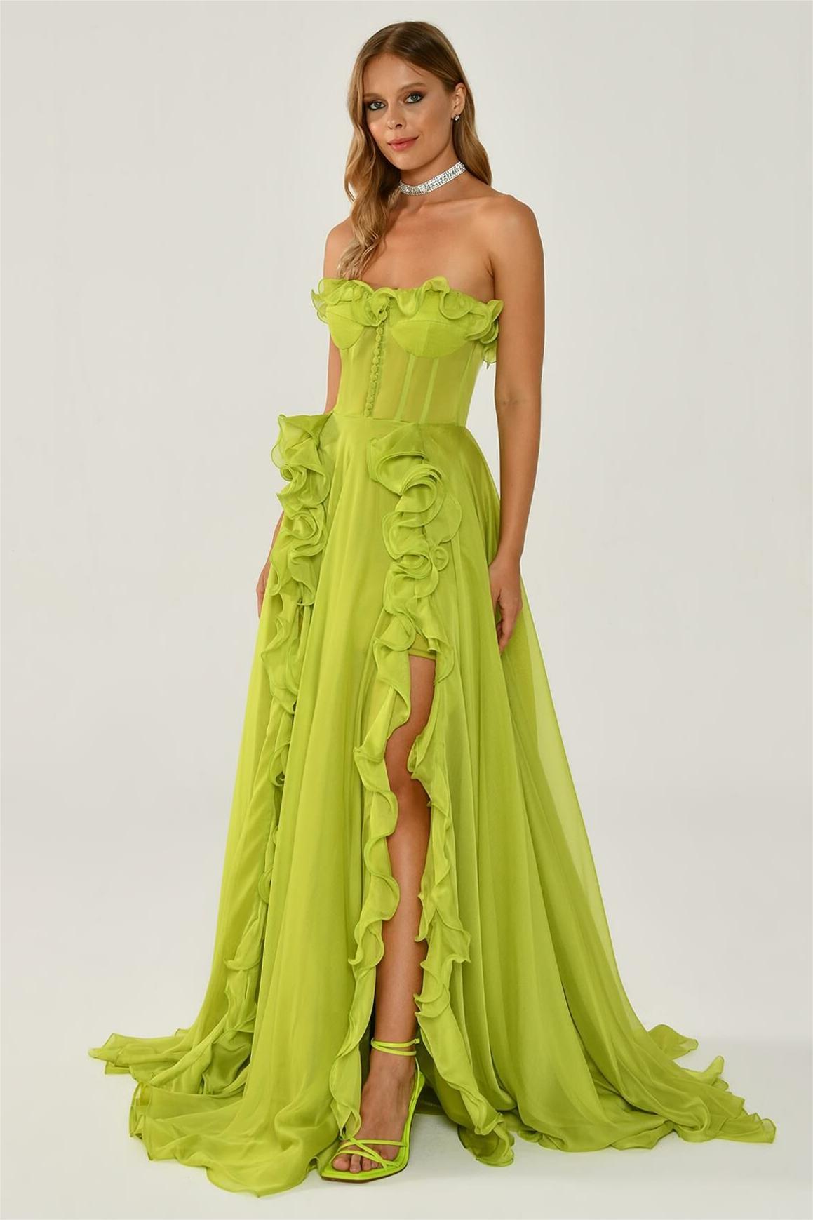 Solid Frill Sweetheart Neck Sleeveless Maxi Dress