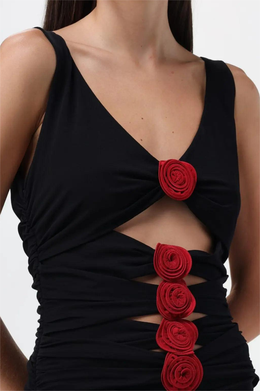 3D Floral Cut-Out Sleeveless Mini Dress