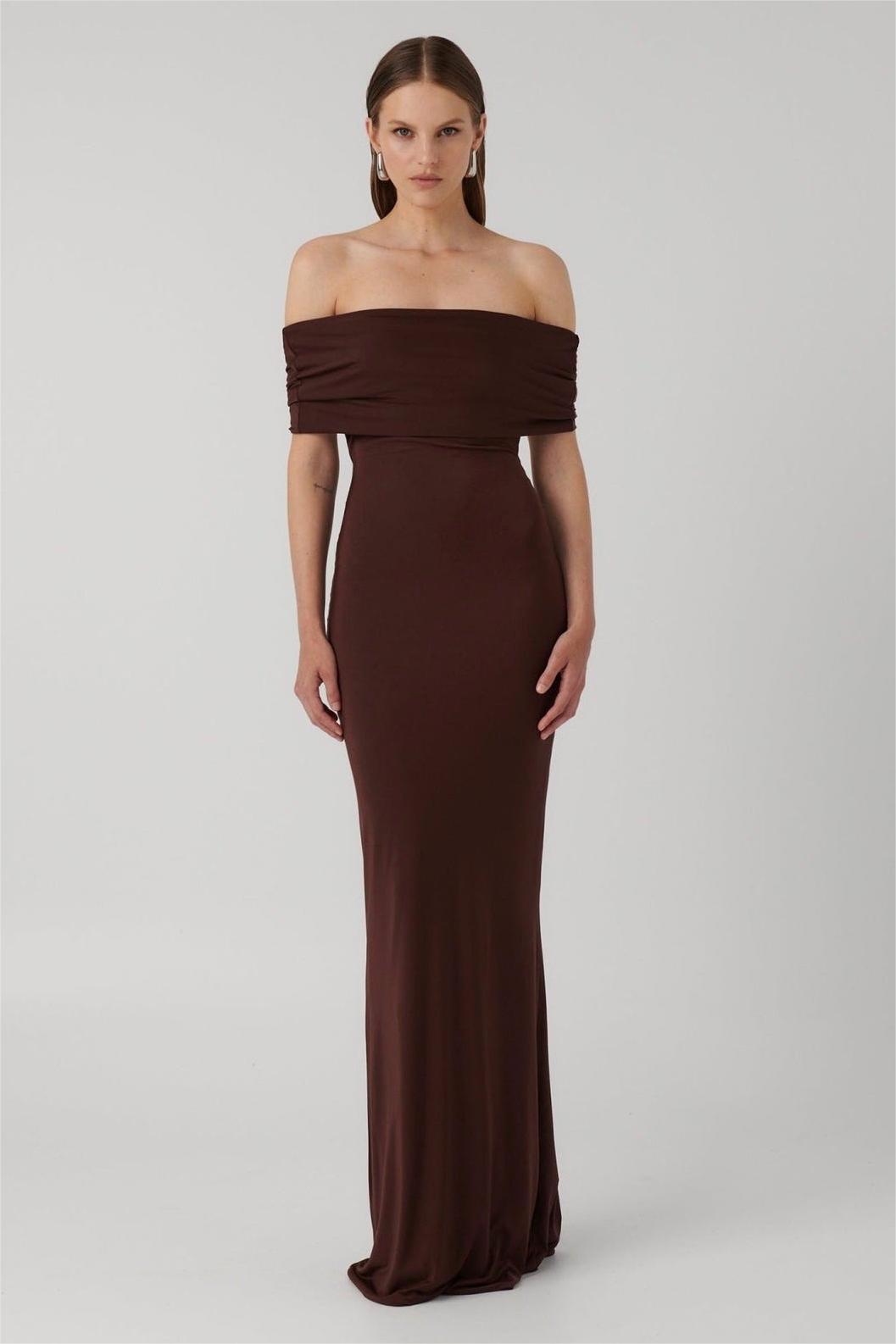 Solid Off-Shoulder Knotted Maxi Dress