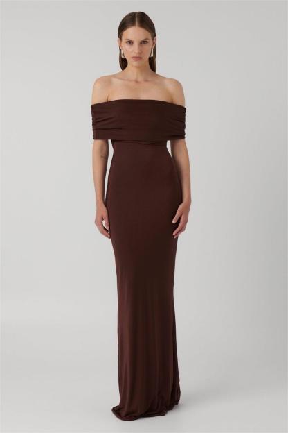 Solid Off-Shoulder Knotted Maxi Dress