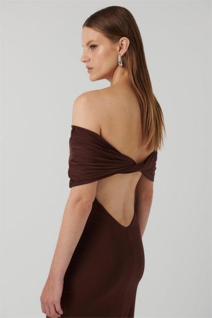 Solid Off-Shoulder Knotted Maxi Dress